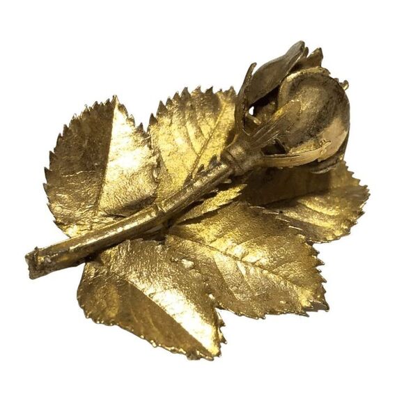 Beautiful Vintage gilded gold single rose brooch / pin - Picture 4 of 8